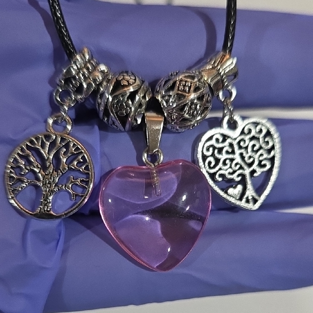 Pink Heart Bead & Silver Charm Necklace – 18" Black Cord Chic Women’s Jewelry - Picture 7 of 8
